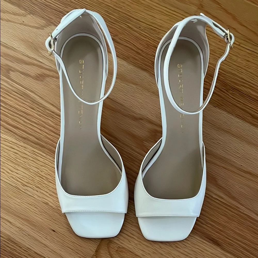 Stuart Weitzman White Open-Toe Ankle-Strap Stiletto Heels